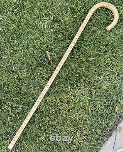 Vintage Antique 19C Wooden Measuring System Crook Handle Walking Stick Cane Old