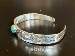 Vintage Antique 20s Turquoise Sterling Silver Cuff Bracelet Navajo arrows old