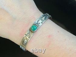 Vintage Antique 20s Turquoise Sterling Silver Cuff Bracelet Navajo arrows old