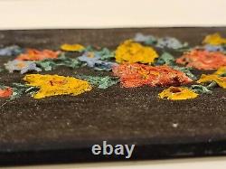 Vintage Antique Black Velvet Floral Flower Painting Art Acrylic Still Life Old