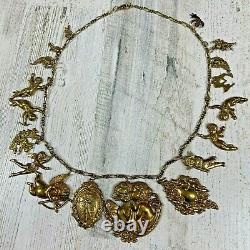 Vintage Antique Brass Cherub Putti Angels Repousse Effect Old Charm Necklace