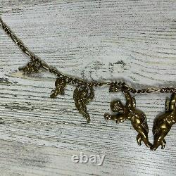 Vintage Antique Brass Cherub Putti Angels Repousse Effect Old Charm Necklace