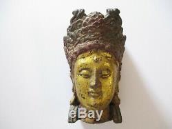 Vintage Antique Buddha Head Old Cast Iron Sculpture Statue Asian Art Heirloom