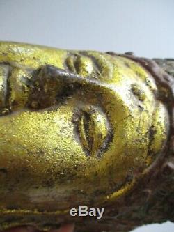 Vintage Antique Buddha Head Old Cast Iron Sculpture Statue Asian Art Heirloom