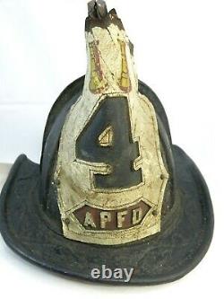 Vintage Antique Cairns Leather Fire Helmet APFD On Shield Very Old Helmet
