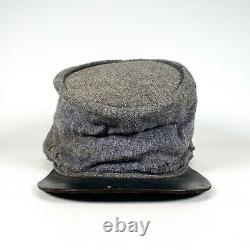 Vintage Antique Civil War Style Kepi Cap Hat Old Wool Leather Brim Moth Food