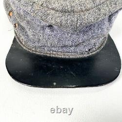 Vintage Antique Civil War Style Kepi Cap Hat Old Wool Leather Brim Moth Food