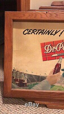 Vintage Antique DR PEPPER CARDBOARD SIGN Football Original Frame Old 1940s