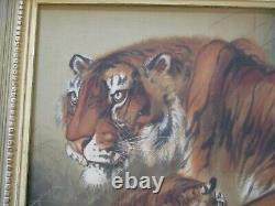 Vintage Antique Fine Old Chinese Painting Tiger Cat Cub Family Quality Signed