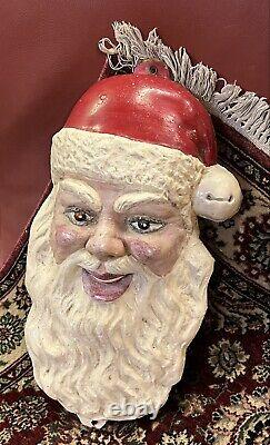 Vintage Antique Folk Art Old Plaster Hand Made Santa Claus Head Decoration