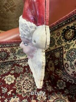 Vintage Antique Folk Art Old Plaster Hand Made Santa Claus Head Decoration