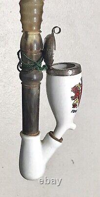 Vintage Antique Germany Frankfurt Horn Porcelain Tobacco Smoking Pipe Hookah Old