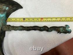 Vintage/Antique Old Bronze Dragon Handle Axe Massive 22 x 14.5 x 2 a Beauty