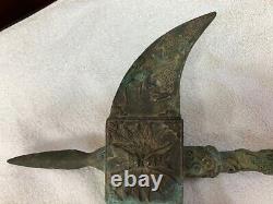 Vintage/Antique Old Bronze Dragon Handle Axe Massive 22 x 14.5 x 2 a Beauty