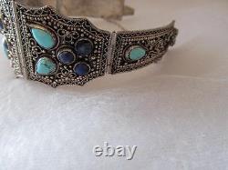 Vintage Antique Old Chines Silver Turquoise Lapis Bracelet