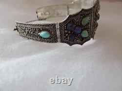 Vintage Antique Old Chines Silver Turquoise Lapis Bracelet