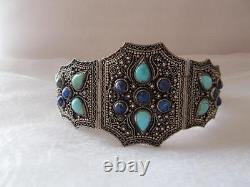 Vintage Antique Old Chines Silver Turquoise Lapis Bracelet