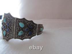 Vintage Antique Old Chines Silver Turquoise Lapis Bracelet