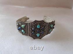 Vintage Antique Old Chines Silver Turquoise Lapis Bracelet