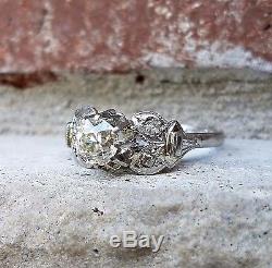 Vintage Antique Old European Diamond Platinum Engagement Ring Art Deco