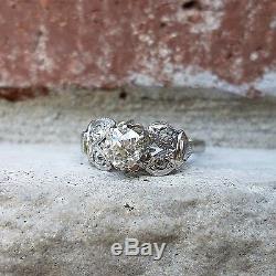 Vintage Antique Old European Diamond Platinum Engagement Ring Art Deco