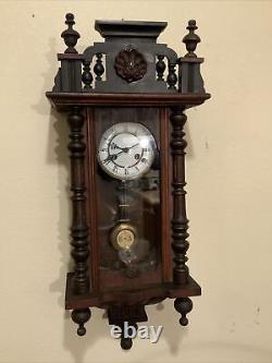 Vintage Antique Old Large Key Wind Swinging Pendulum Wall Clock