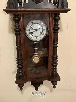 Vintage Antique Old Large Key Wind Swinging Pendulum Wall Clock