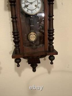 Vintage Antique Old Large Key Wind Swinging Pendulum Wall Clock