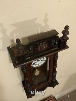 Vintage Antique Old Large Key Wind Swinging Pendulum Wall Clock