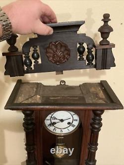 Vintage Antique Old Large Key Wind Swinging Pendulum Wall Clock