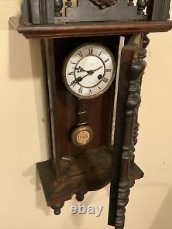 Vintage Antique Old Large Key Wind Swinging Pendulum Wall Clock