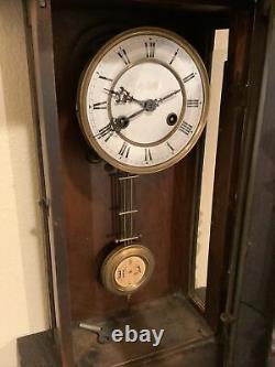 Vintage Antique Old Large Key Wind Swinging Pendulum Wall Clock