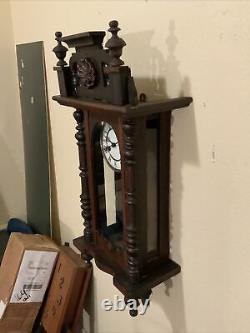 Vintage Antique Old Large Key Wind Swinging Pendulum Wall Clock