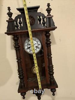 Vintage Antique Old Large Key Wind Swinging Pendulum Wall Clock