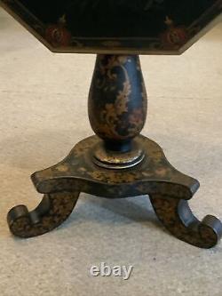 Vintage Antique Very Old Hand Painted Tilt Top Three Legged Table