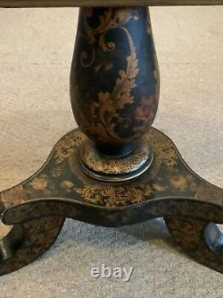 Vintage Antique Very Old Hand Painted Tilt Top Three Legged Table