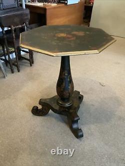 Vintage Antique Very Old Hand Painted Tilt Top Three Legged Table