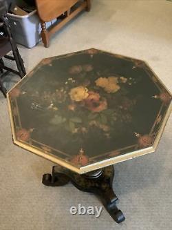 Vintage Antique Very Old Hand Painted Tilt Top Three Legged Table