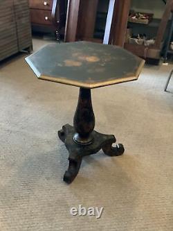 Vintage Antique Very Old Hand Painted Tilt Top Three Legged Table