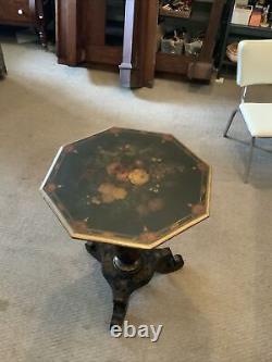 Vintage Antique Very Old Hand Painted Tilt Top Three Legged Table