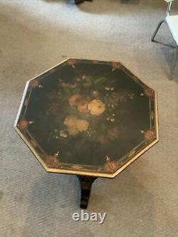 Vintage Antique Very Old Hand Painted Tilt Top Three Legged Table