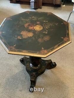 Vintage Antique Very Old Hand Painted Tilt Top Three Legged Table