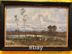 Vintage Burt B. L. Roys Antique Old Oil Painting Signed Landscape 1858 1938