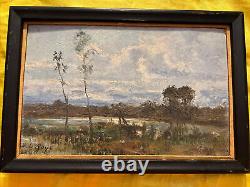 Vintage Burt B. L. Roys Antique Old Oil Painting Signed Landscape 1858 1938