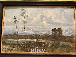 Vintage Burt B. L. Roys Antique Old Oil Painting Signed Landscape 1858 1938