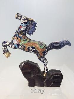 Vintage Clossione old china horse gilded with colorful dragon, filigree enamled