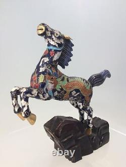 Vintage Clossione old china horse gilded with colorful dragon, filigree enamled