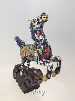 Vintage Clossione old china horse gilded with colorful dragon, filigree enamled