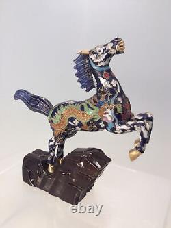 Vintage Clossione old china horse gilded with colorful dragon, filigree enamled