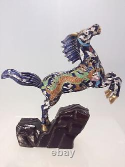 Vintage Clossione old china horse gilded with colorful dragon, filigree enamled